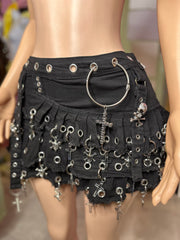 (Pre-Order 10-15 days then ship)
Gothic Inspired Black Denim Ruffle Skirt- Black
