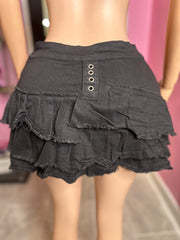 (Pre-Order 10-15 days then ship)
Gothic Inspired Black Denim Ruffle Skirt- Black