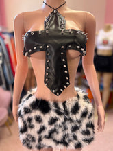 PU Rebel Saint Spiked Cross Halter Top- Black