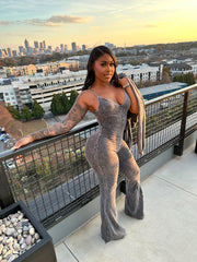 Washed Zip-Up Crop Jacket & Flare Jumpsuit Set- Black