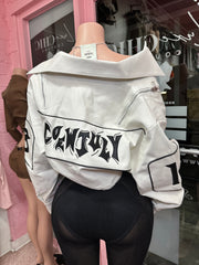 Cold World Cropped Bomber Jacket – White/Black