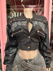 Rockstar Attitude Cropped Bomber Jacket – Black