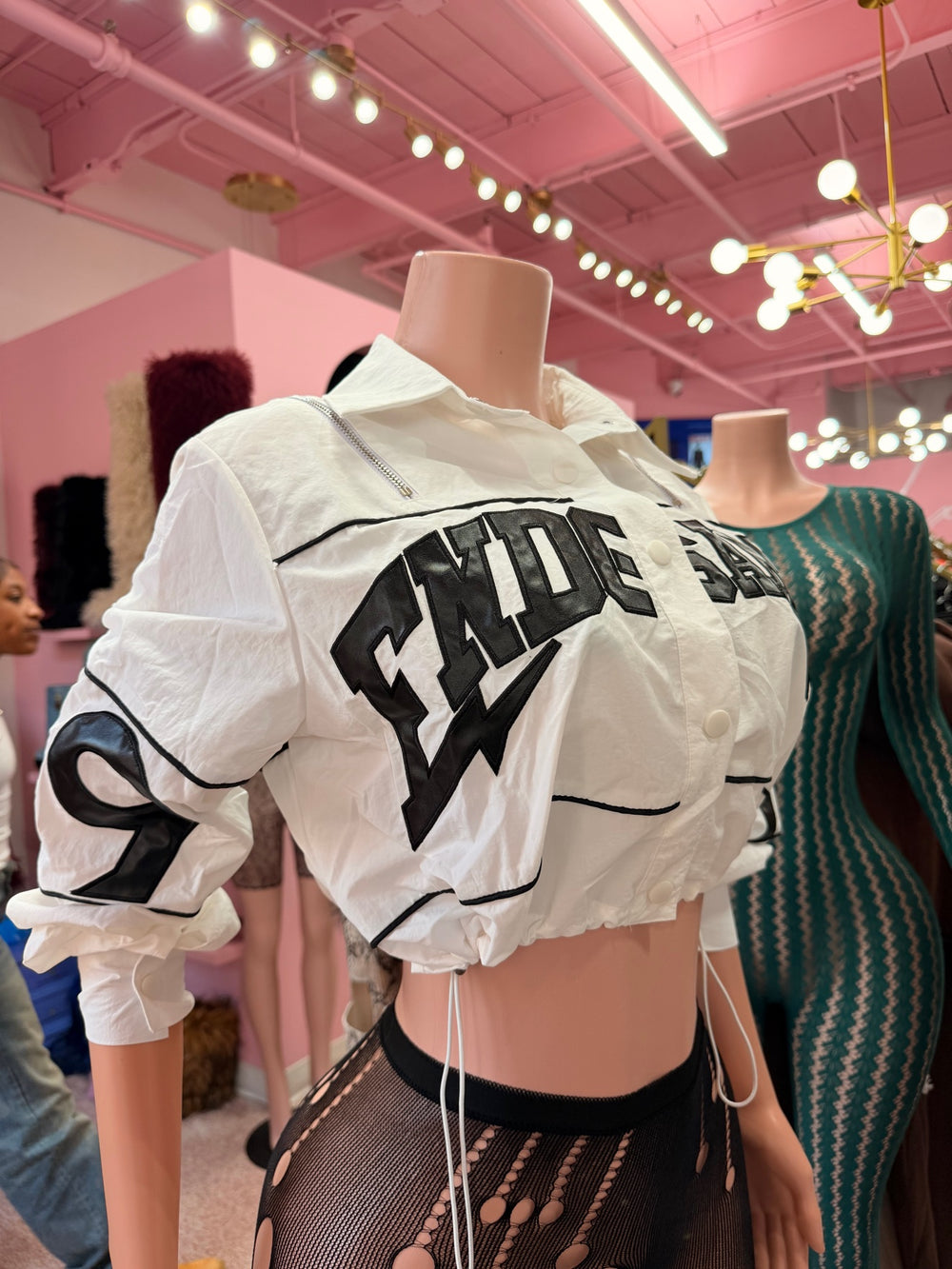Major League Baddie Cropped Drawstring Jacket - White side