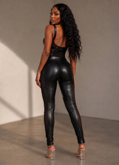 Dirty Little Secret Mesh PU Jumpsuit – Black