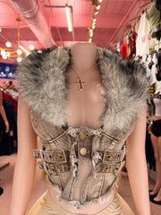 Fur Real Trouble Denim Corset Vest – Brown