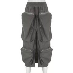 Cargo High Split Skirt- Gray