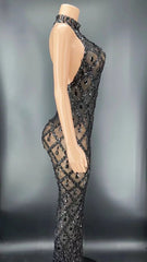 Crystal Vintage Maxi Dress- Black