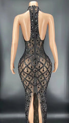 Crystal Vintage Maxi Dress- Black