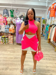 Sheer With Me Skirt Set- Pink
