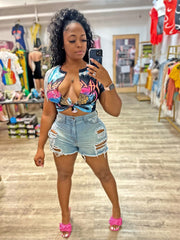 Pretty Leopard Fringe Graphic Top- Grey