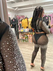 Right Touch Rhinestone Legging Set- Black