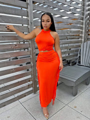 Fringe Baddie Skirt Set- Orange