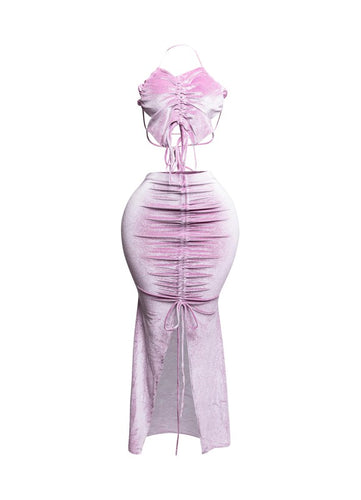 Everything I Want Velvet Maxi Skirt Set –Dusty Pink