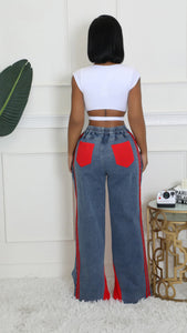 Nothing Better Denim Pants-Denim/Red