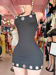 Center Of Attention Mini Halter Dress – Black