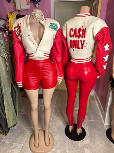 Cash Only Varsity Jacket- Red/Cream