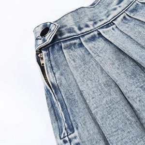 Denim Pleated Mini Skirt