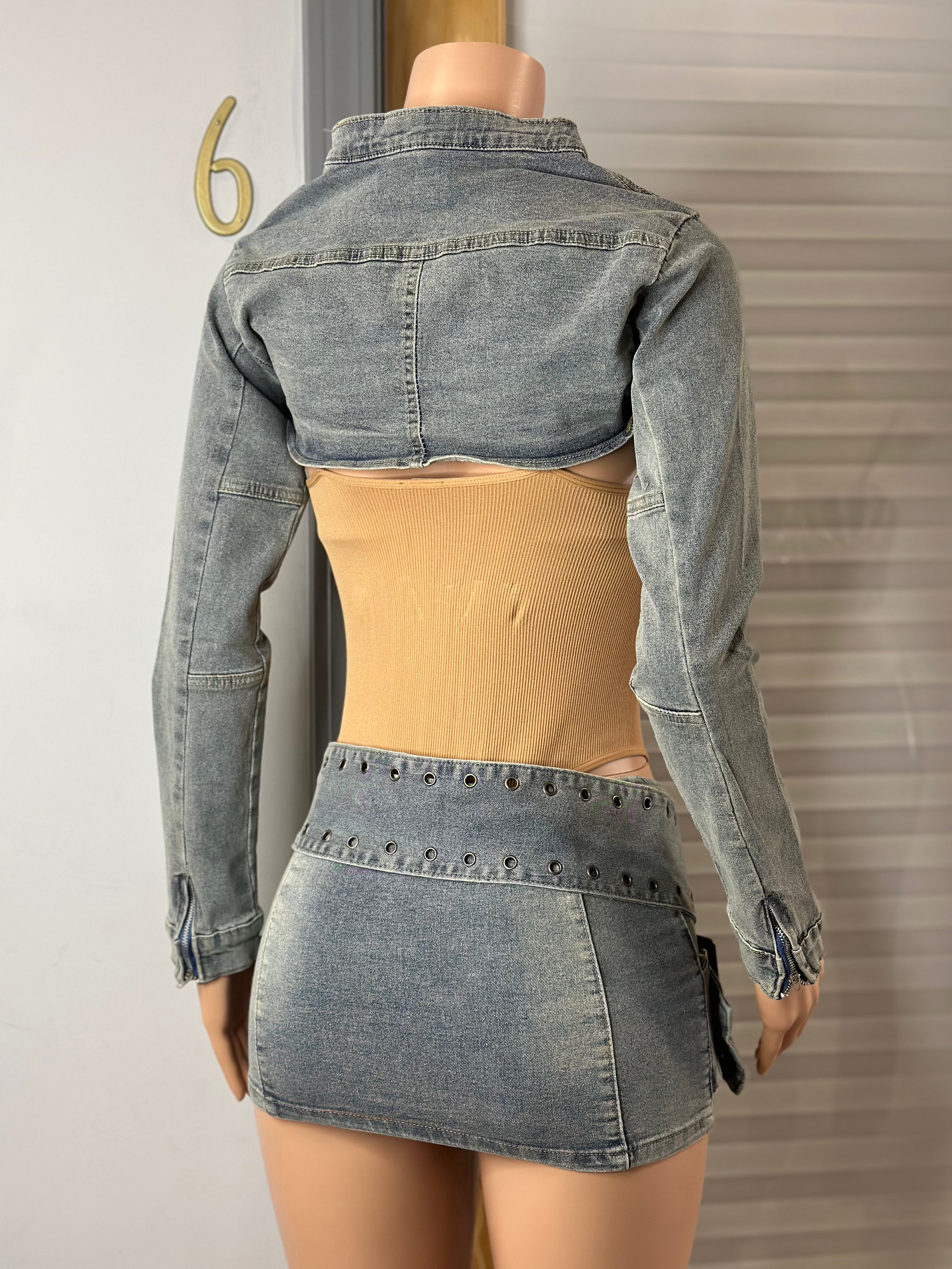 Concert Ready Denim Buckle Crop & Buckle Skirt Set
