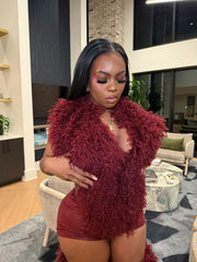 Shaggy Mongolian Halter Top- Wine