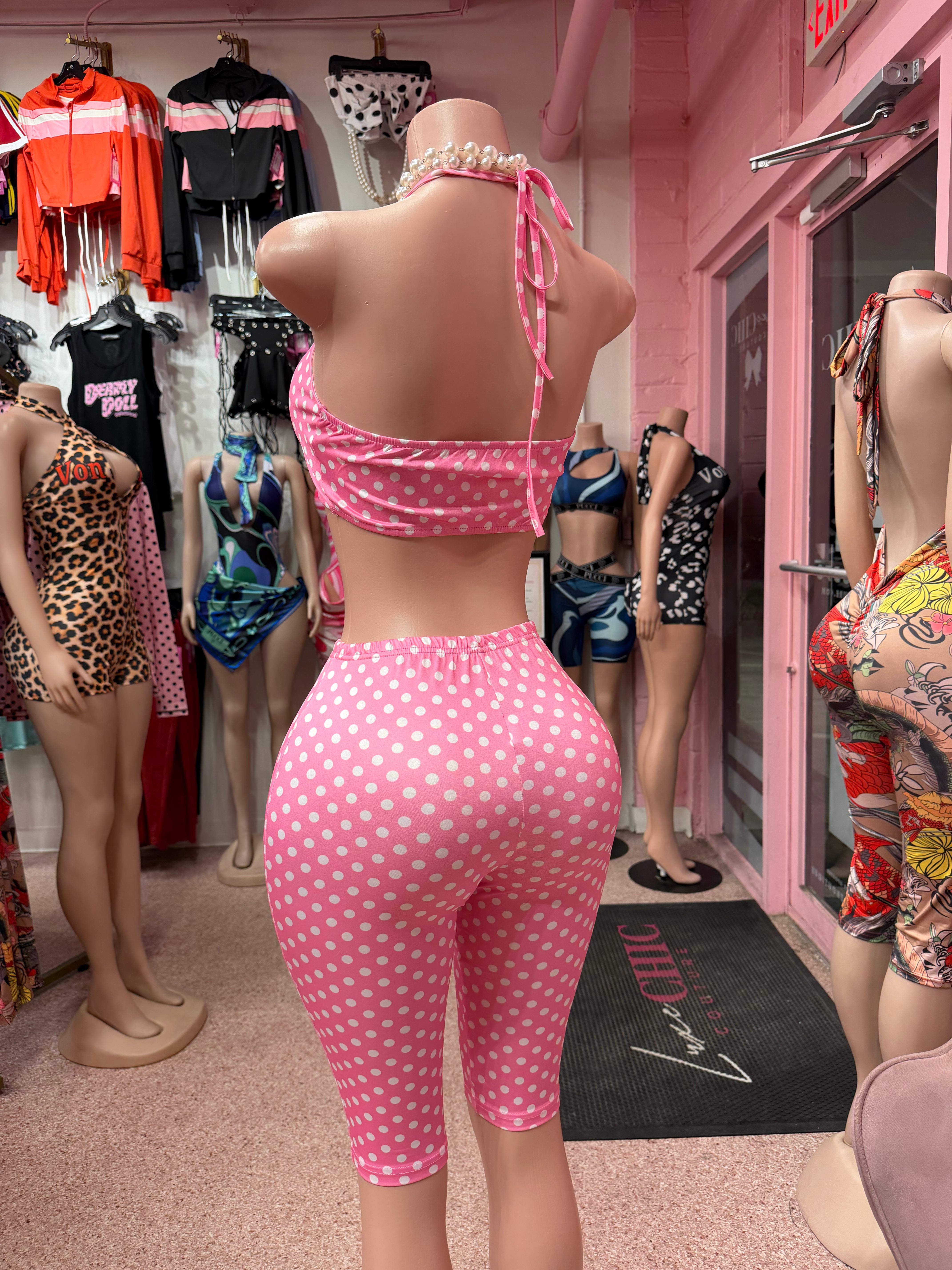 Pink Polka Doll Capri Set
