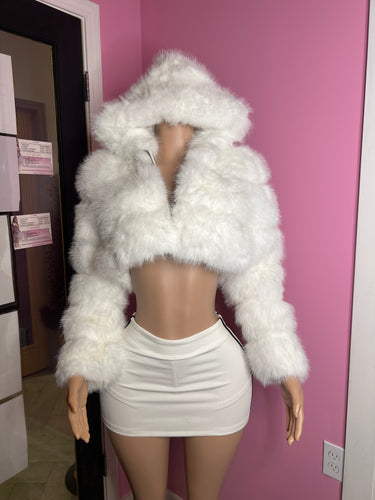 Chic Faux Fur Jacket with Hood – White