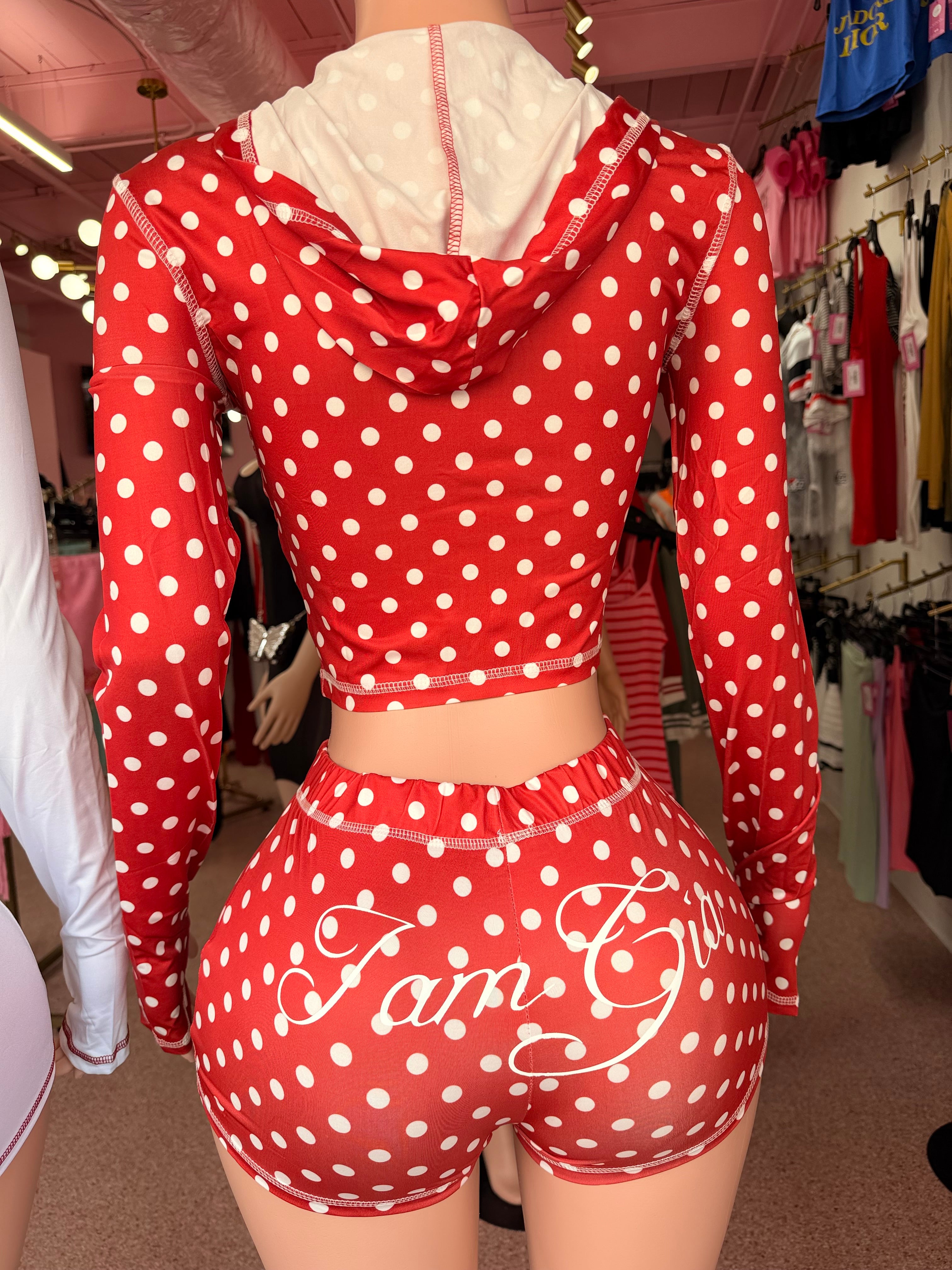 Gam Gia Jacket & Short Set- Red Polka Dot