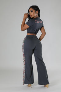 That Girly Fringe Pant Set- Dark Gray