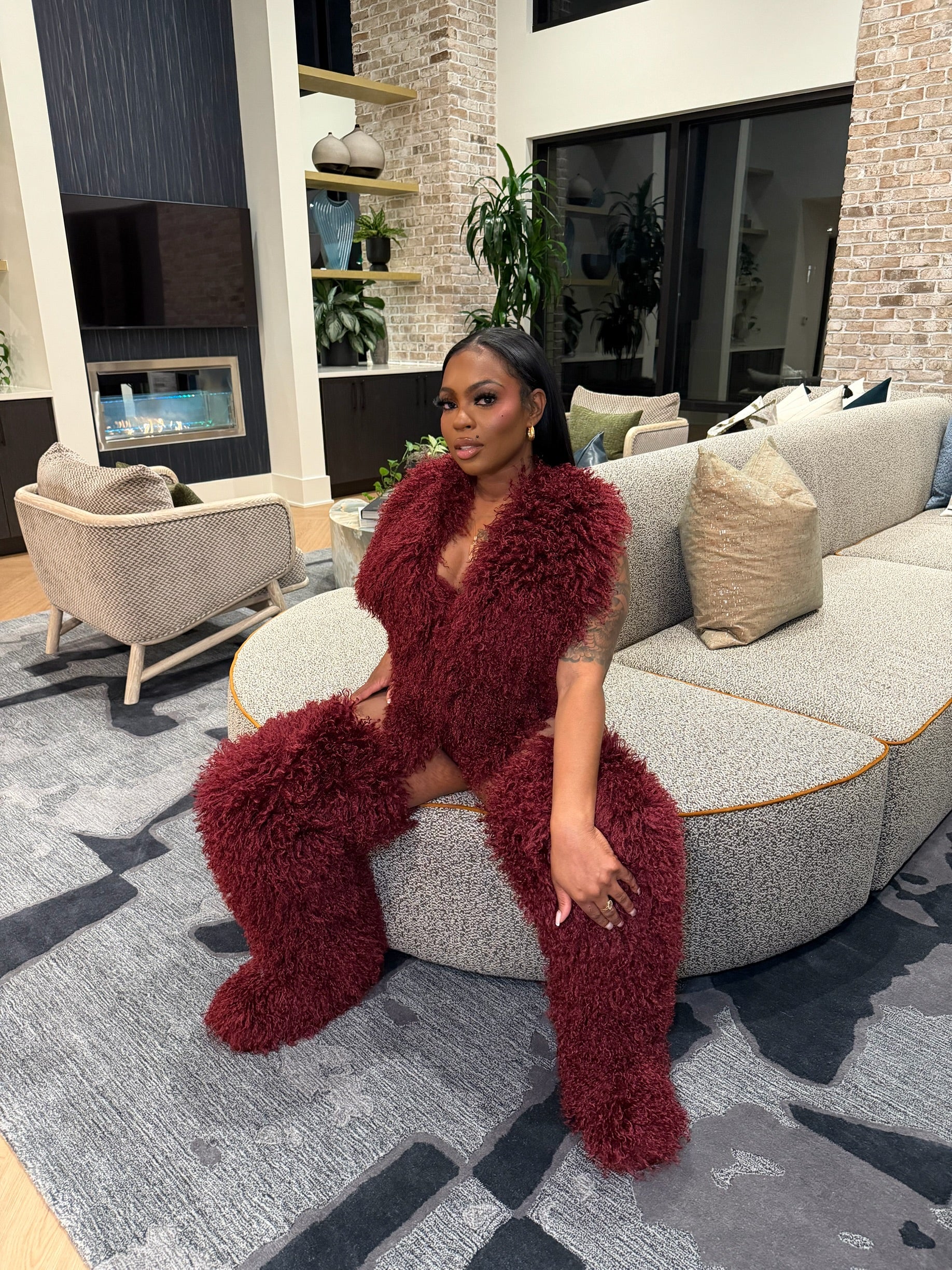 Shaggy Mongolian Halter Top- Wine