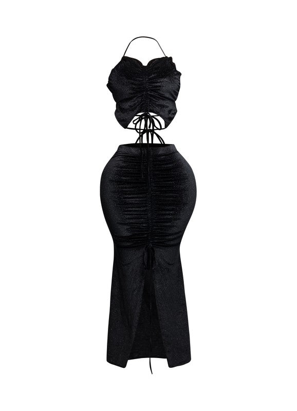 Everything I Want Velvet Maxi Skirt Set –Black