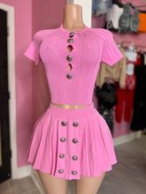 Erica Button Top & Pleated Skirt Set- Pink