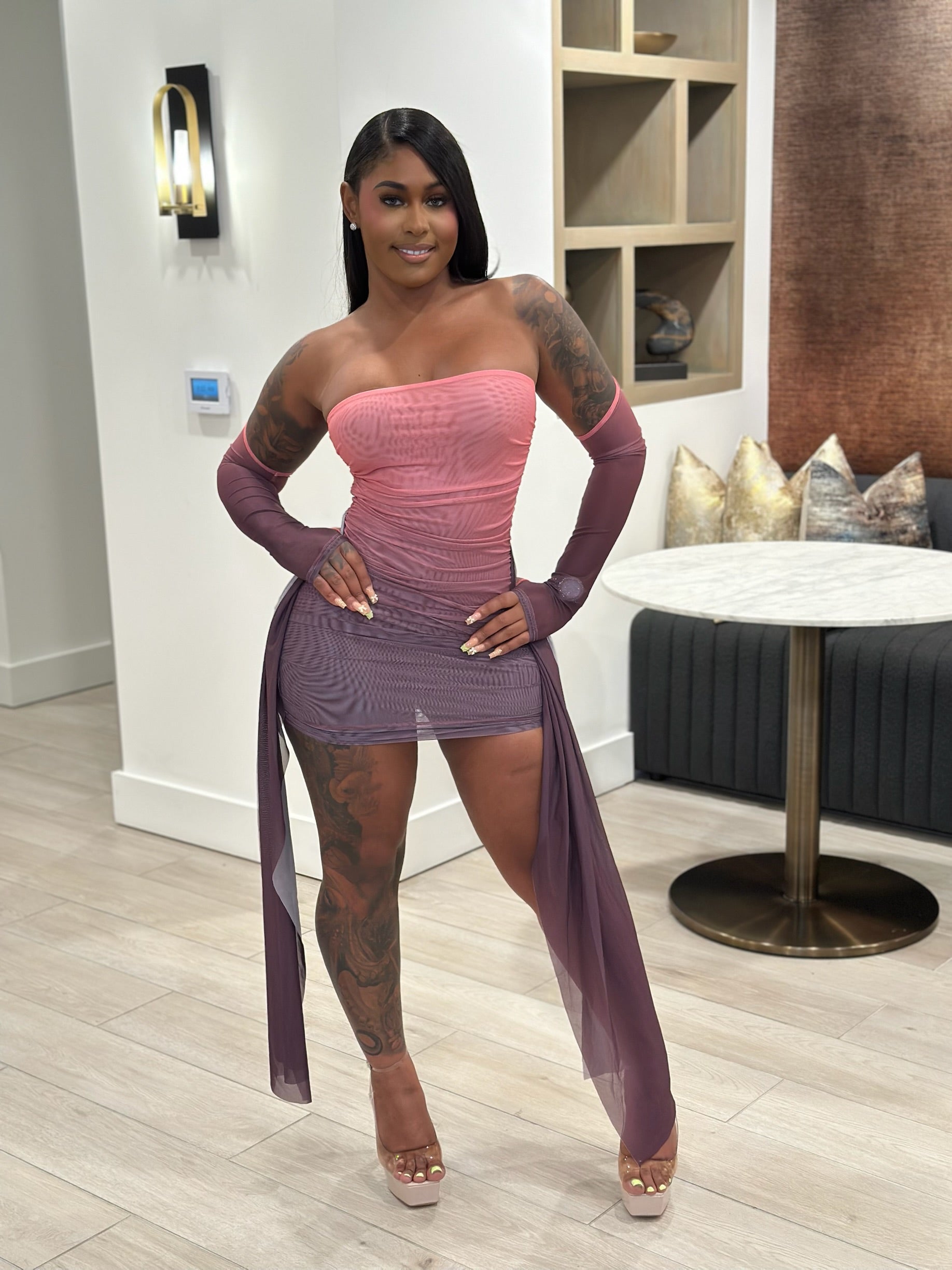 Slay The Night Sheer Mini Dress – Pink/Purple