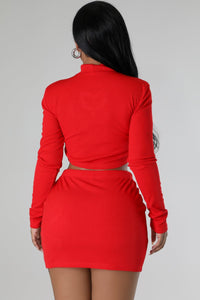Endless Love Ribbed Skirt Set- Red