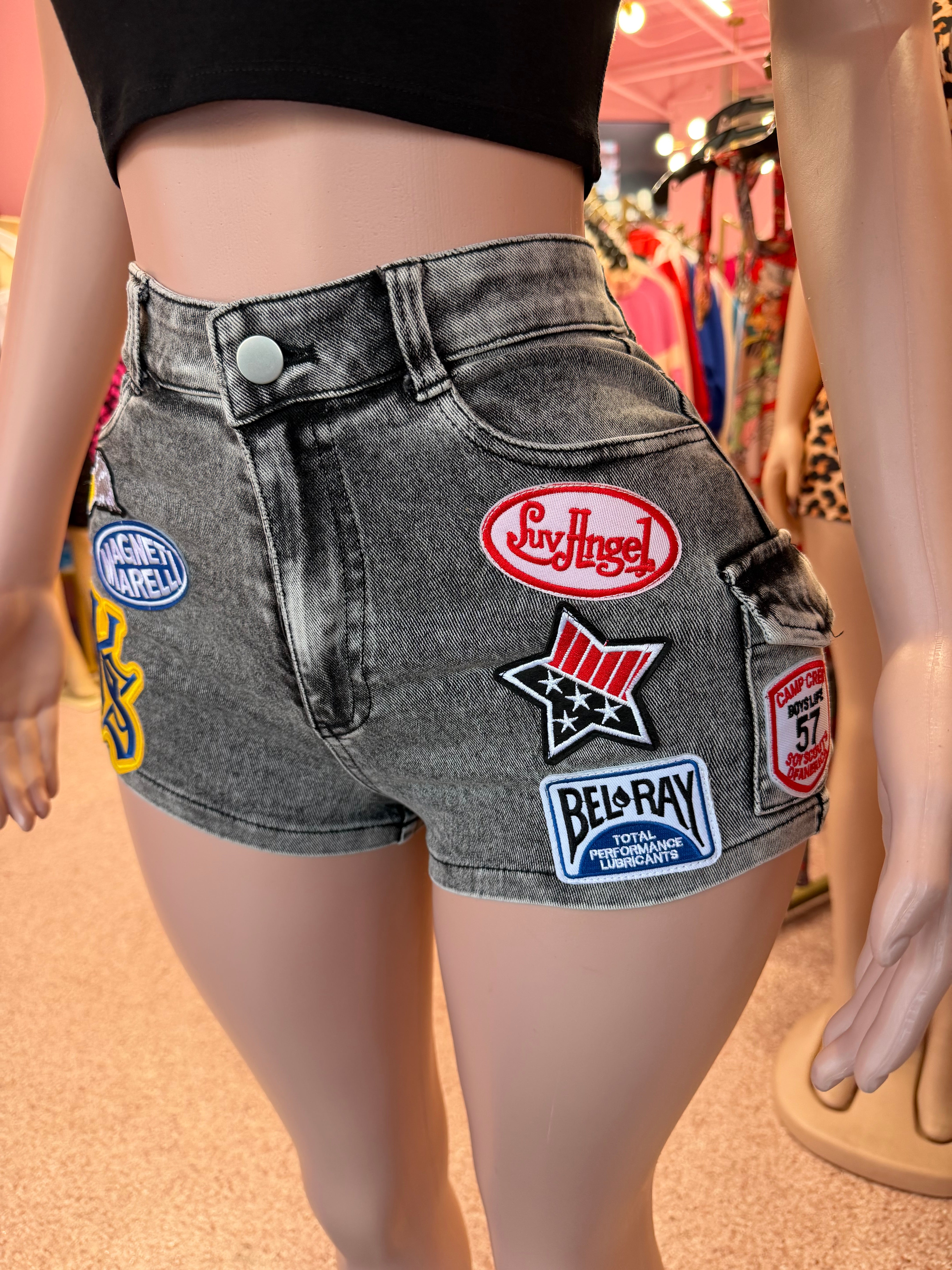 Fast Lane Patch Denim Shorts