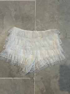 Ruffle Lace Layered Mesh Shorts- White