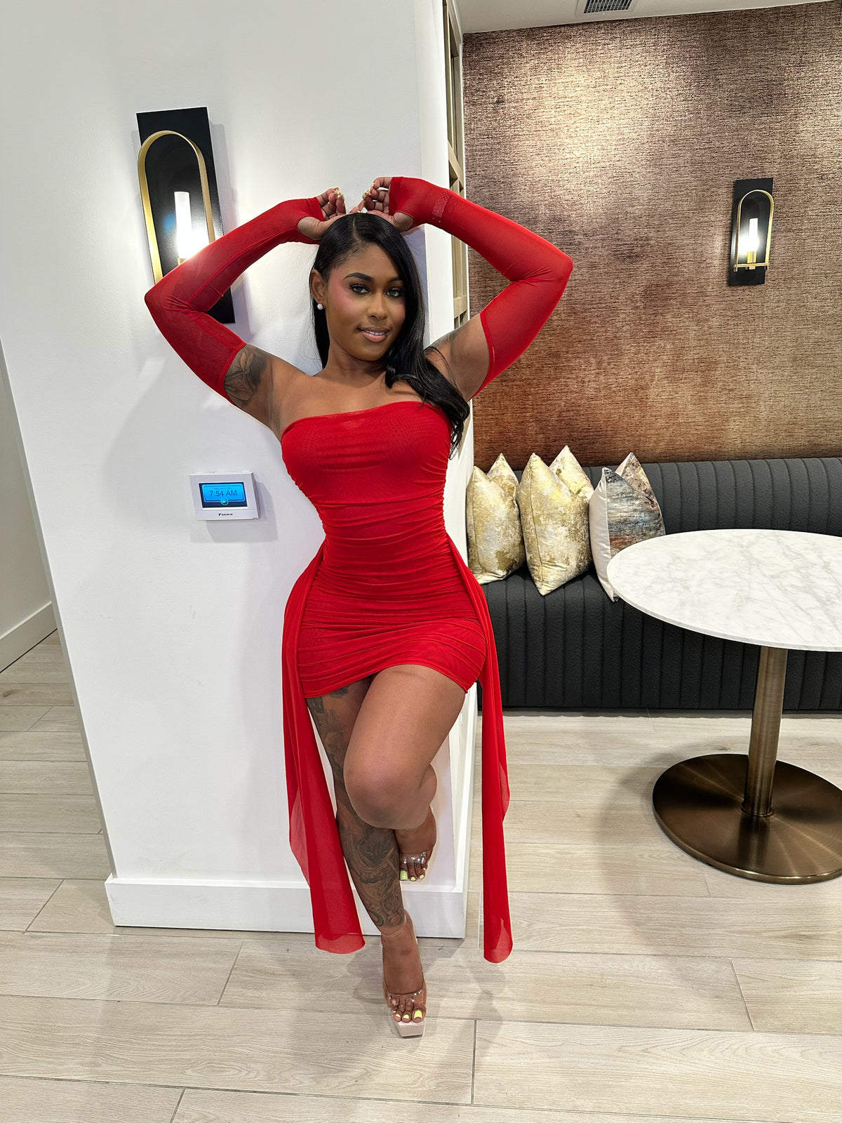 Slay The Night Sheer Mini Dress – Red – Luxechic Couture Slay The Night Sheer Mini Dress – Red – Luxechic Couture