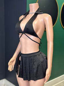 Hot Girl Ish 3pc Bikini & Skirt Set- Black