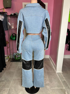 Racer Denim Baggy Pant & Crop Jacket Set