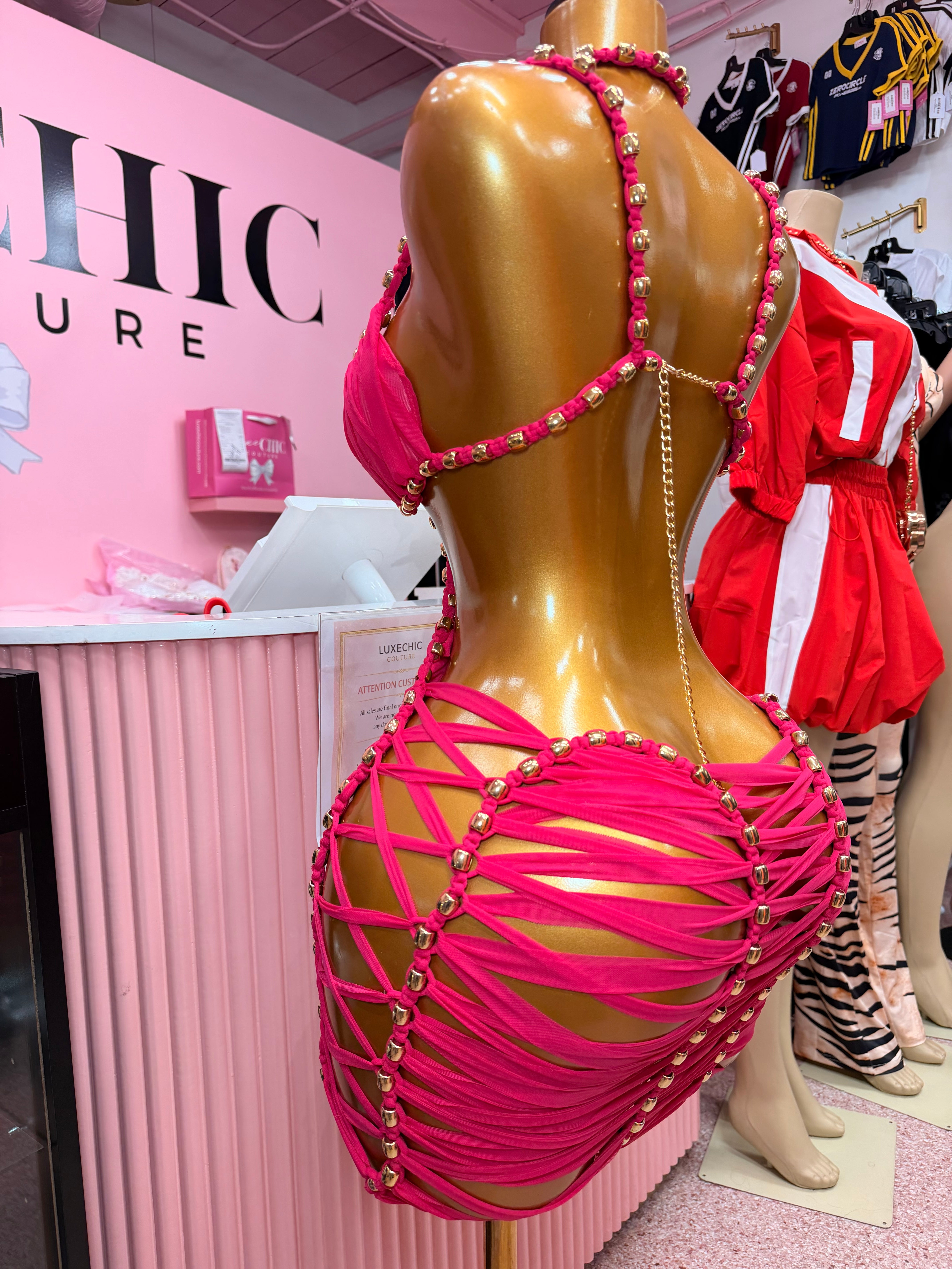(Pre-Order 6 Business Days Then Ship ) Dangerously Entangled Mini Dress- Pink