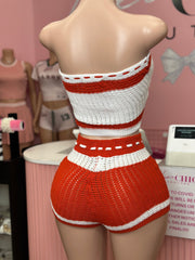 Summer Crushing Crochet 2 Piece Short Set- Fiery Red