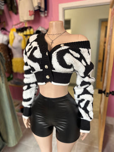 Monochrome Cropped Sweater Top- Black