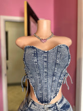 Stone Wash Denim Corset With Side Ties