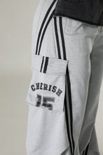 Denim Contrast Cargo Track Pants-Gray