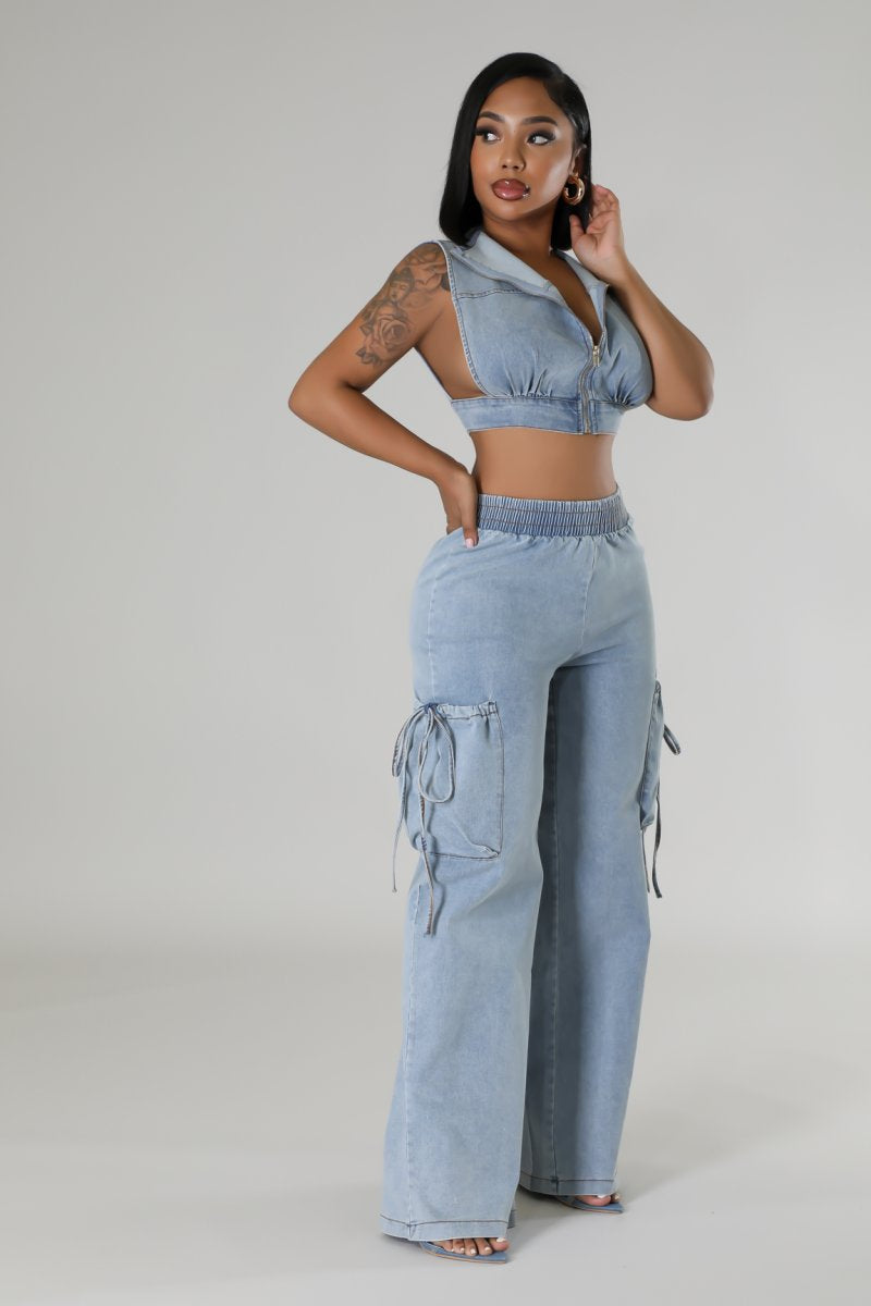 In The Mood Pant Set- Denim