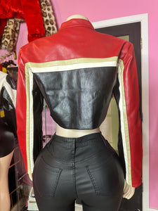 Chic Contrast Leather Crop Jacket- Black/Red