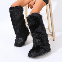 (*Pre-Order 15 business days then ship*) Wynter Fluffy Faux Fur Tall Boots- Black