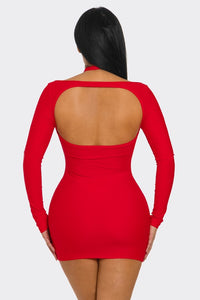 Vivid V-Cut Mini Dress- Red