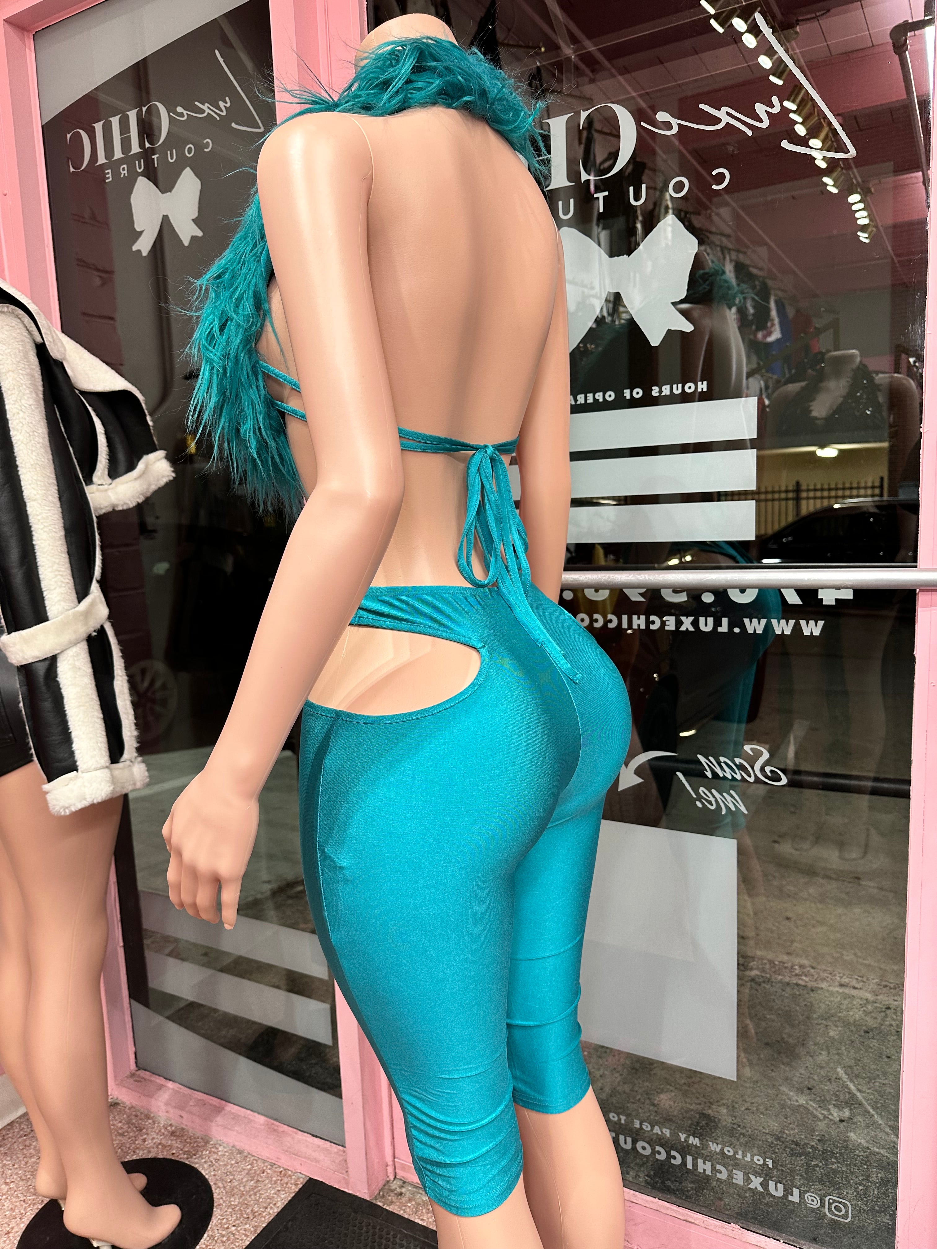 Bad Intentions Fur Capri Set – Turquoise