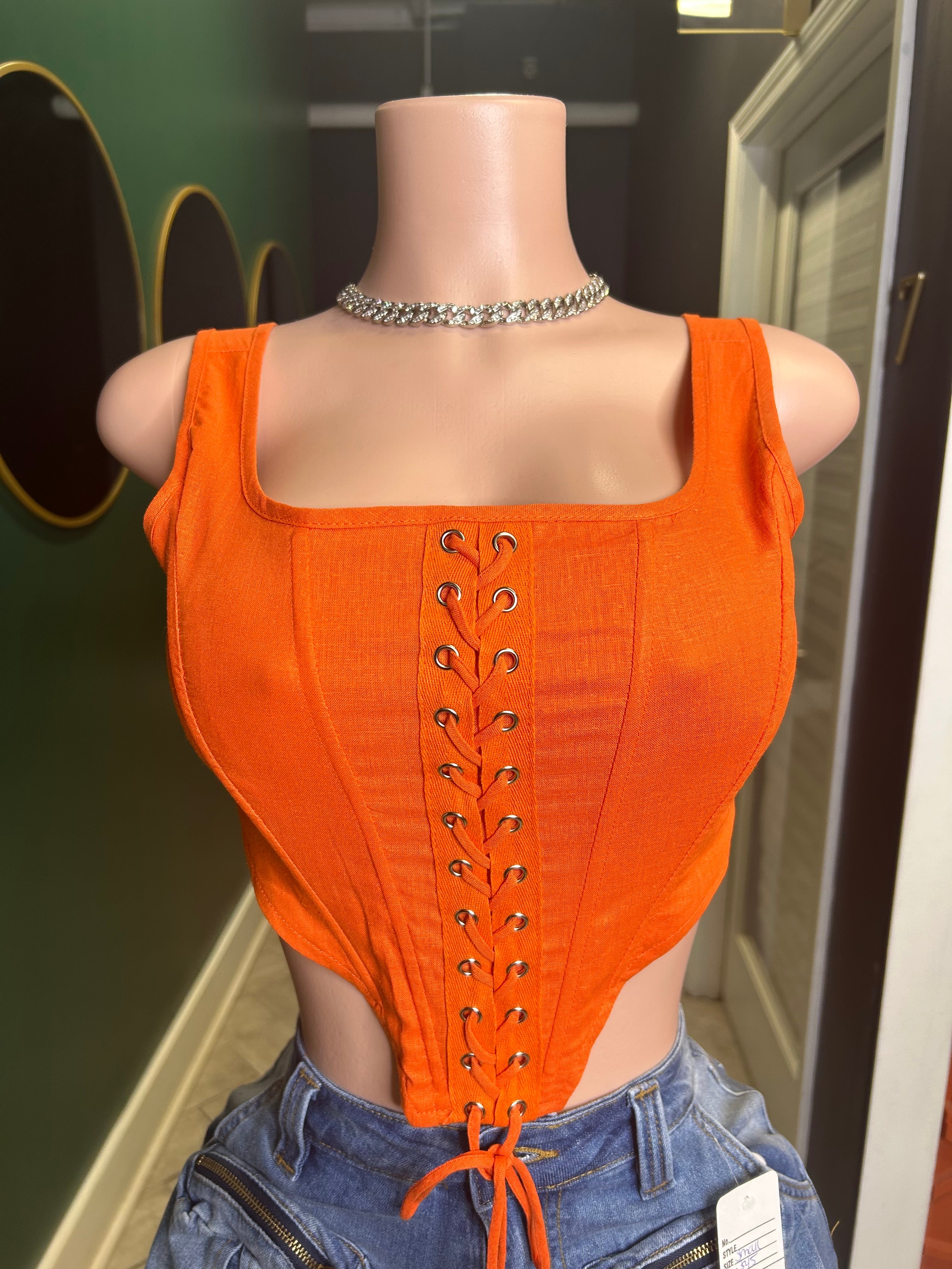 Linen Corset Top- Orange