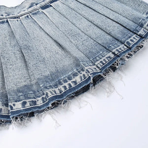 Denim Pleated Mini Skirt