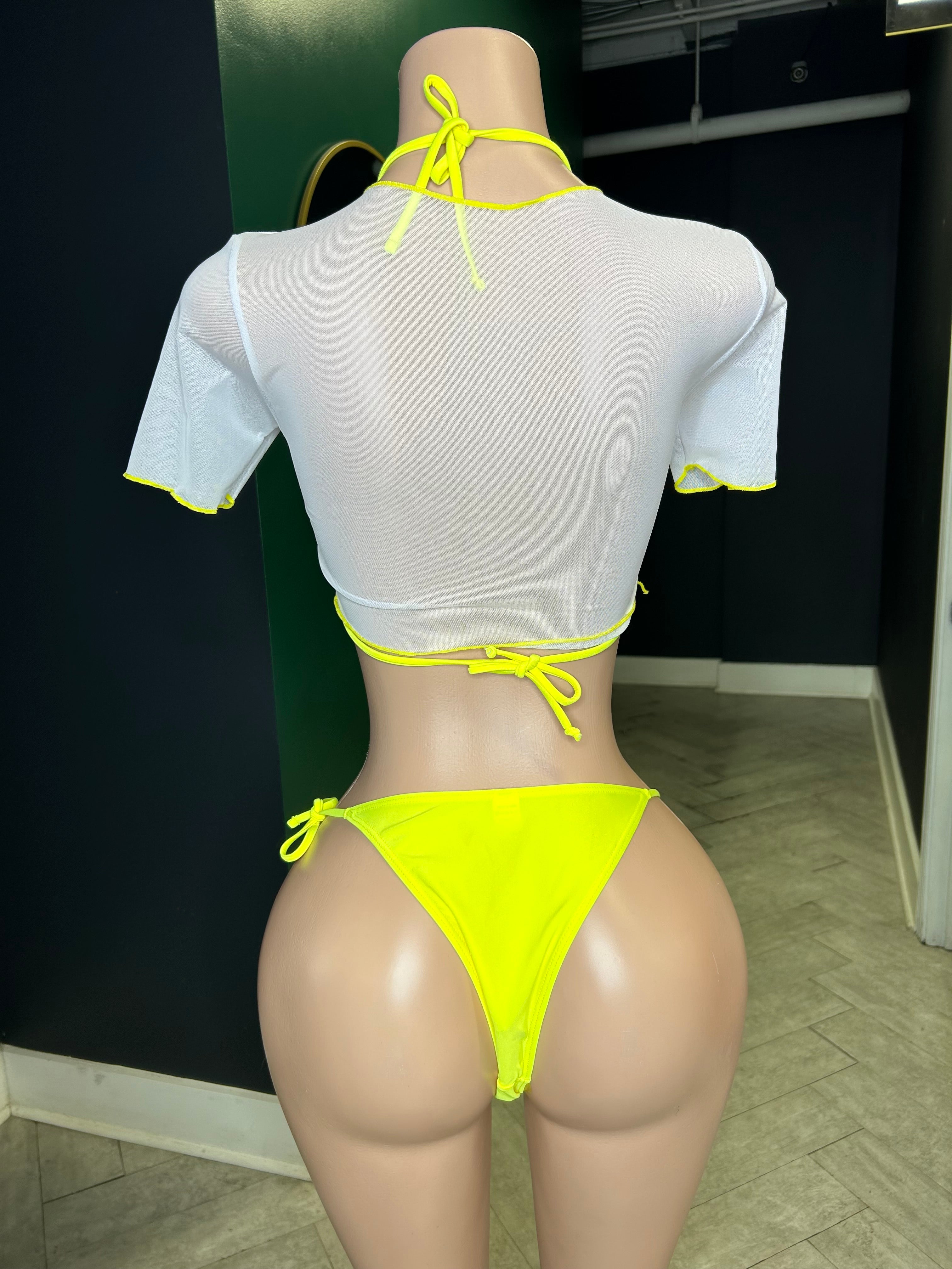 Smile Bikini Set W/Mesh Top- Yellow